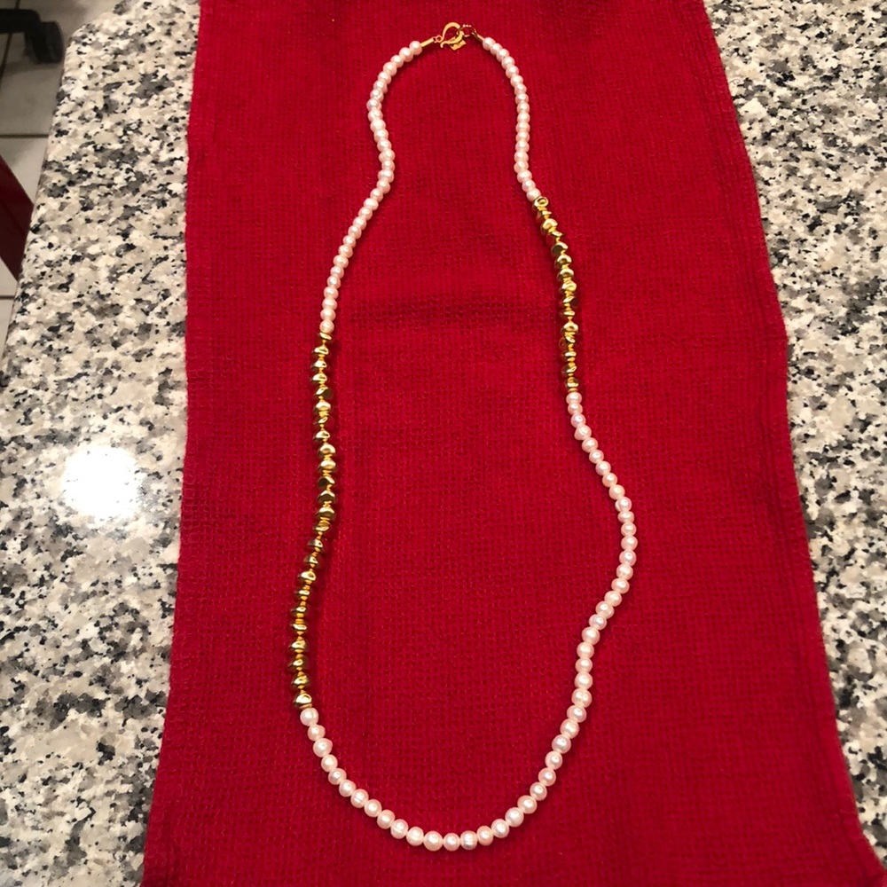 Gold and White Pearl Beaded Necklace for Women